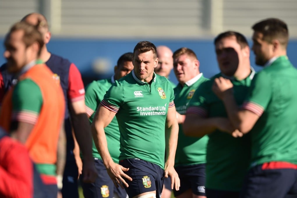 Sam Warburton (centre) warms up in training ahead of the second test against New Zealand in Wellington. Photo: AFP