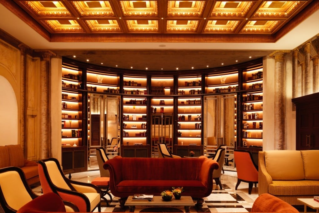 The ground-floor library bar La Libreria at Hotel Eden, Rome.