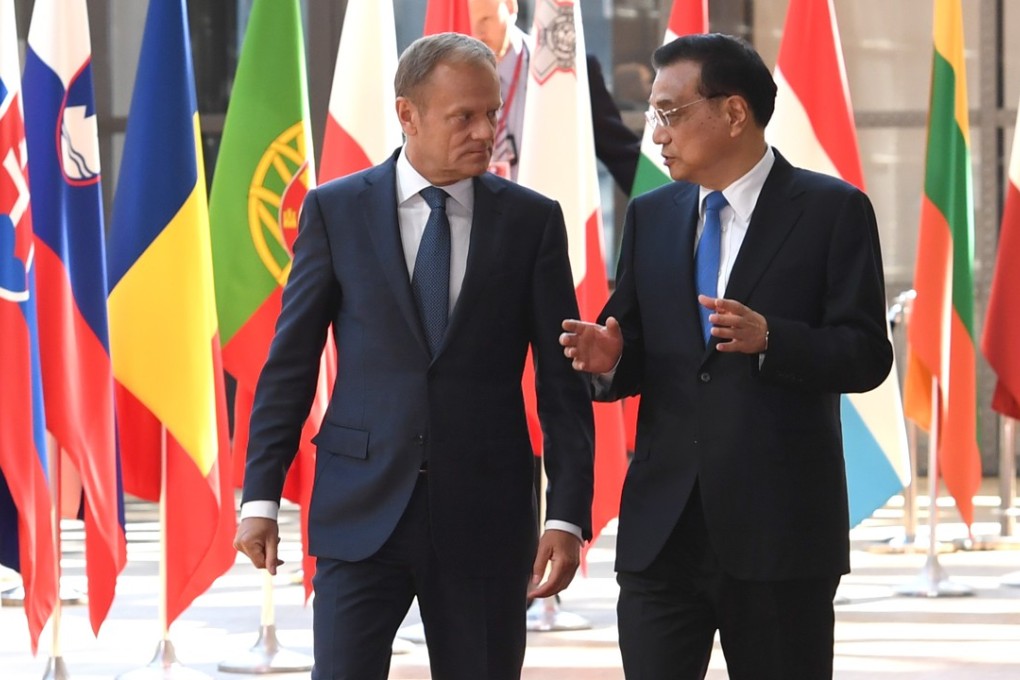 Chinese Premier Li Keqiang (R) and European Council President Donald Tusk enter the venue for the 19th China-EU leaders' meeting in Brussels, Belgium, June 2, 2017. Photo: Xinhua