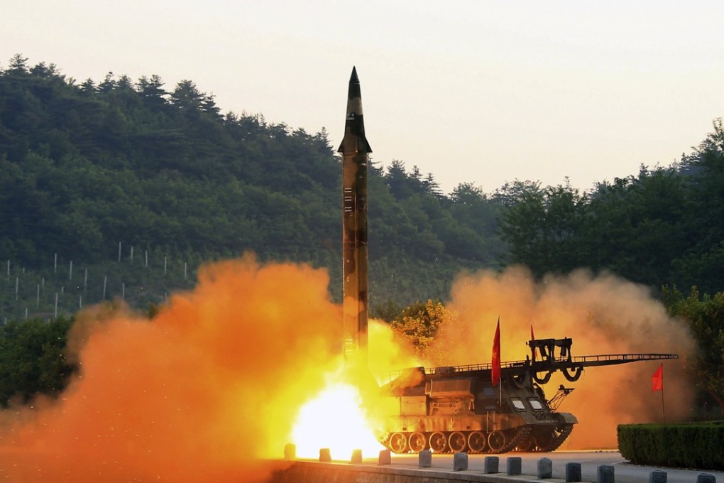 A ballistic rocket equipped with a precision guidance system is test-fired in North Korea. Photo: EPA
