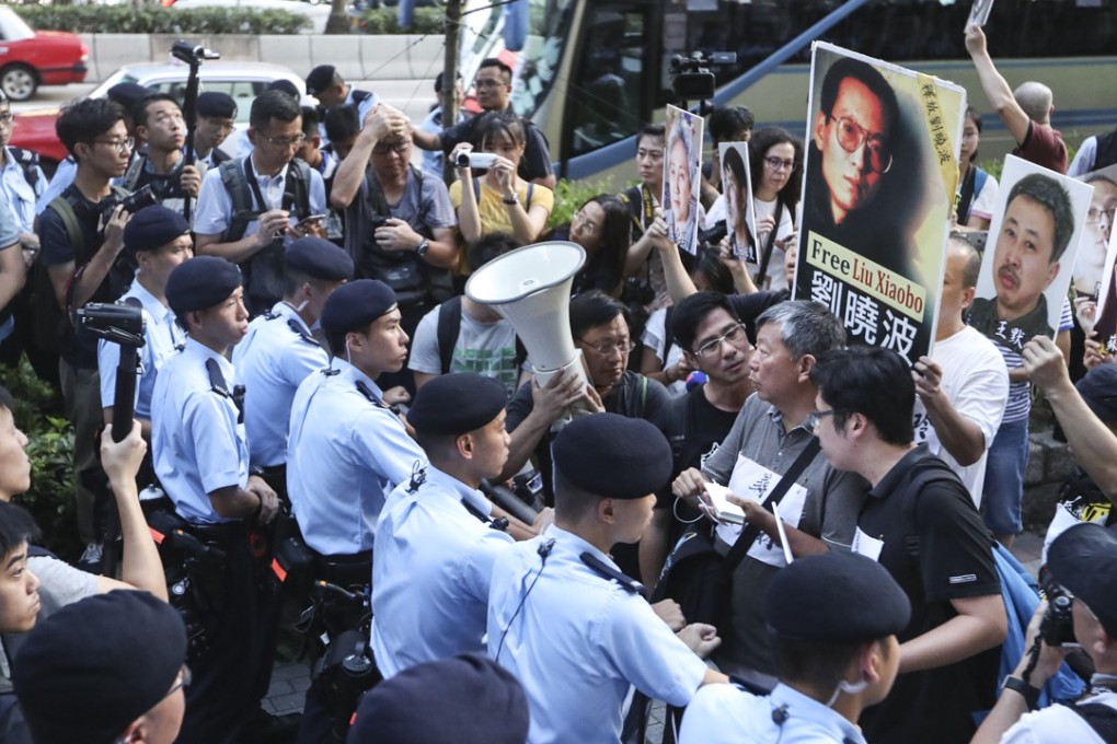 Protesters call for the release of mainland dissident Liu Xiaobo. Photo: Nora Tam