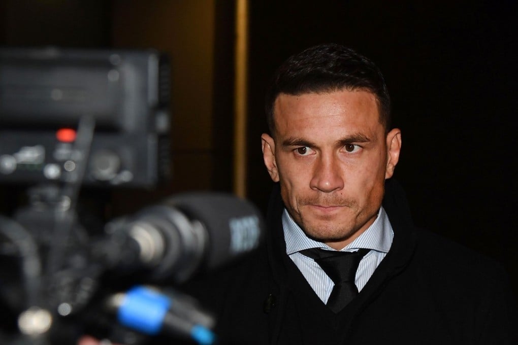 Sonny Bill Williams speaks to the media outside the NZRU Headquarters after his judicial hearing in Wellington. Photo: AFP