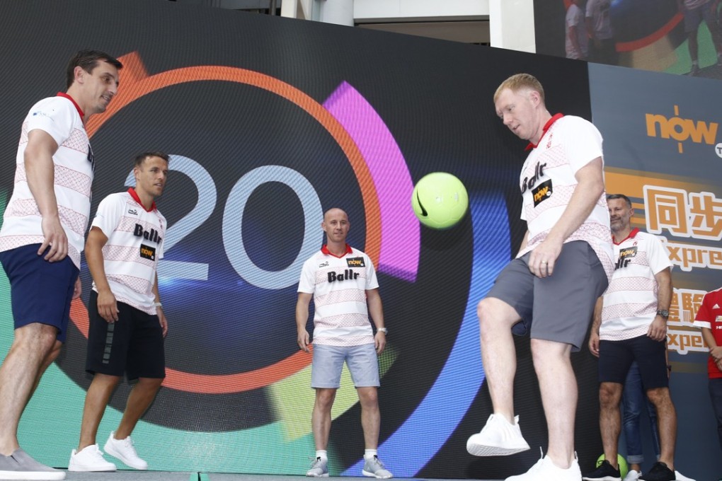 The retired ‘Class of '92’ players show they’ve still got the keepy-uppie skills that make them European Champions. Photo: Now TV