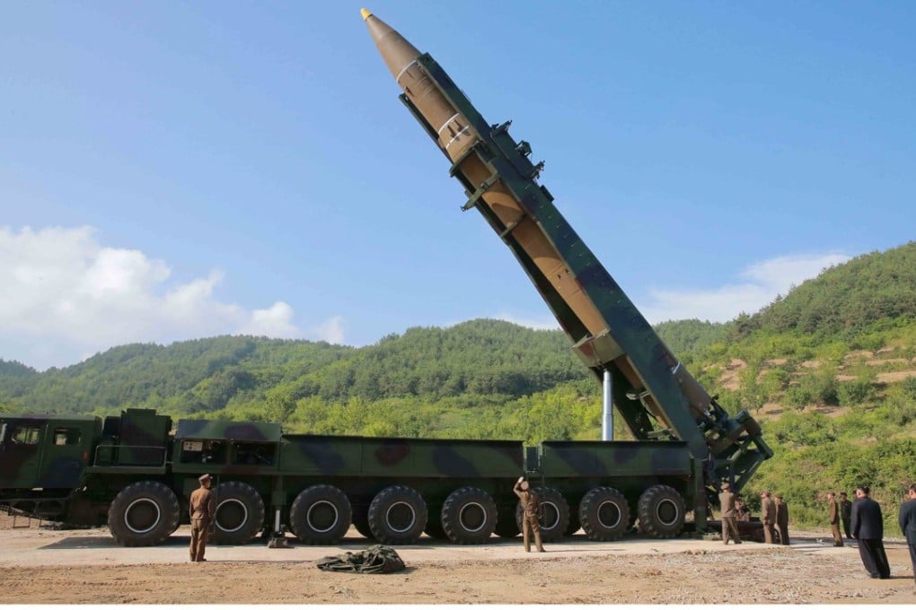A handout photo made available by the official North Korean Central News Agency (KCNA) shows the North Korean intercontinental ballistic missile Hwasong-14 being prepared before a test launch. Photo: EPA