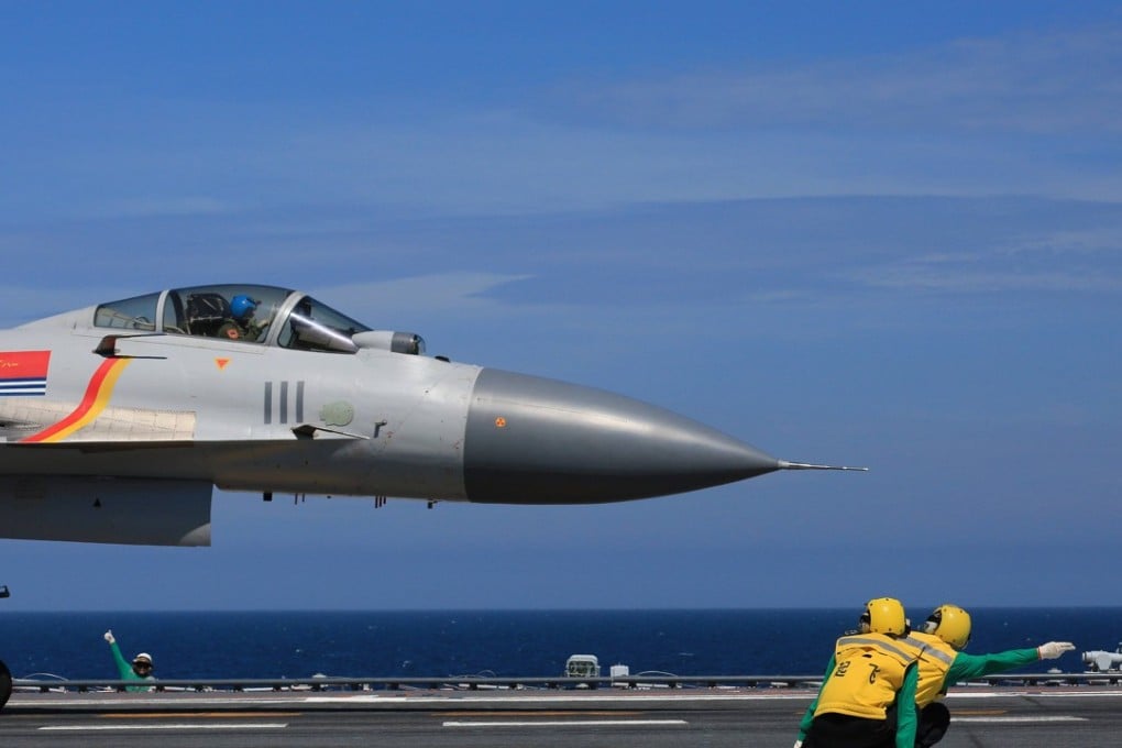 A J-15 fighter on the deck of the Chinese aircraft carrier Liaoning. The ship opens to the public for the first time on Saturday, in Hong Kong. Photo: Xinhua