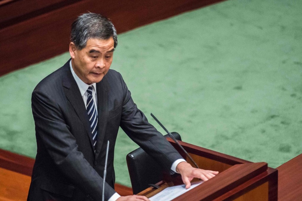 Leung Chun-ying delivers his final policy address to the Legislative Council on January 18, 2017. Picture: AFP
