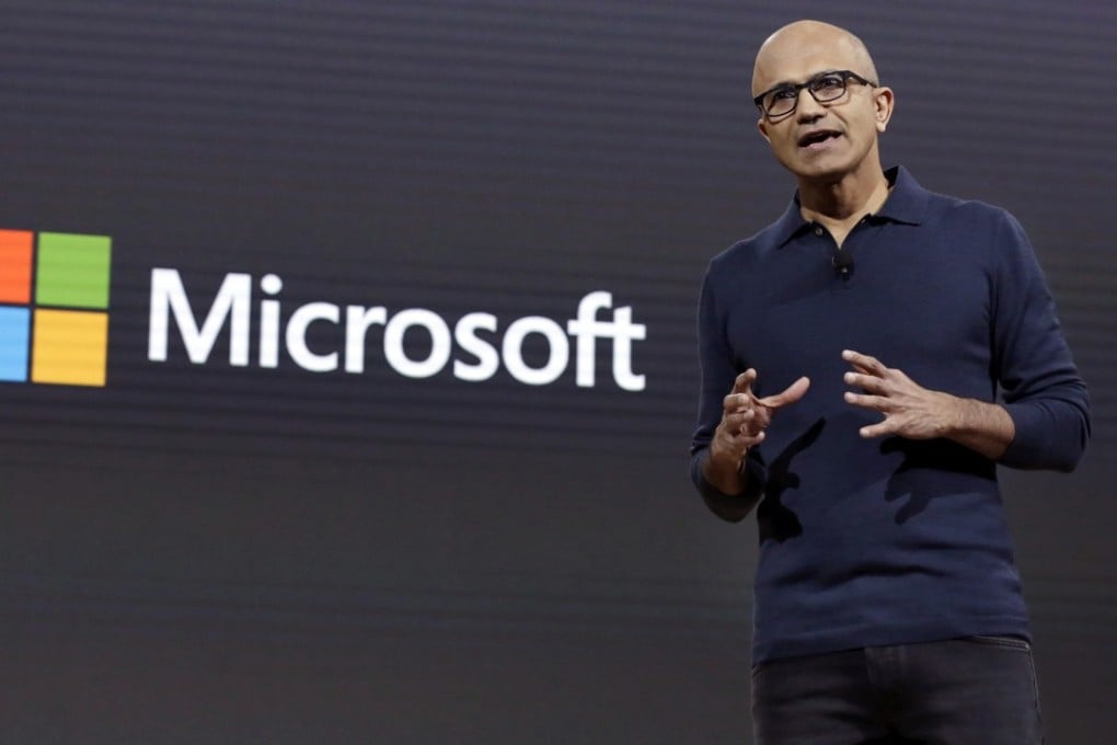 Microsoft CEO Satya Nadella addresses a Microsoft media event in New York. Photo: AP/Richard Drew
