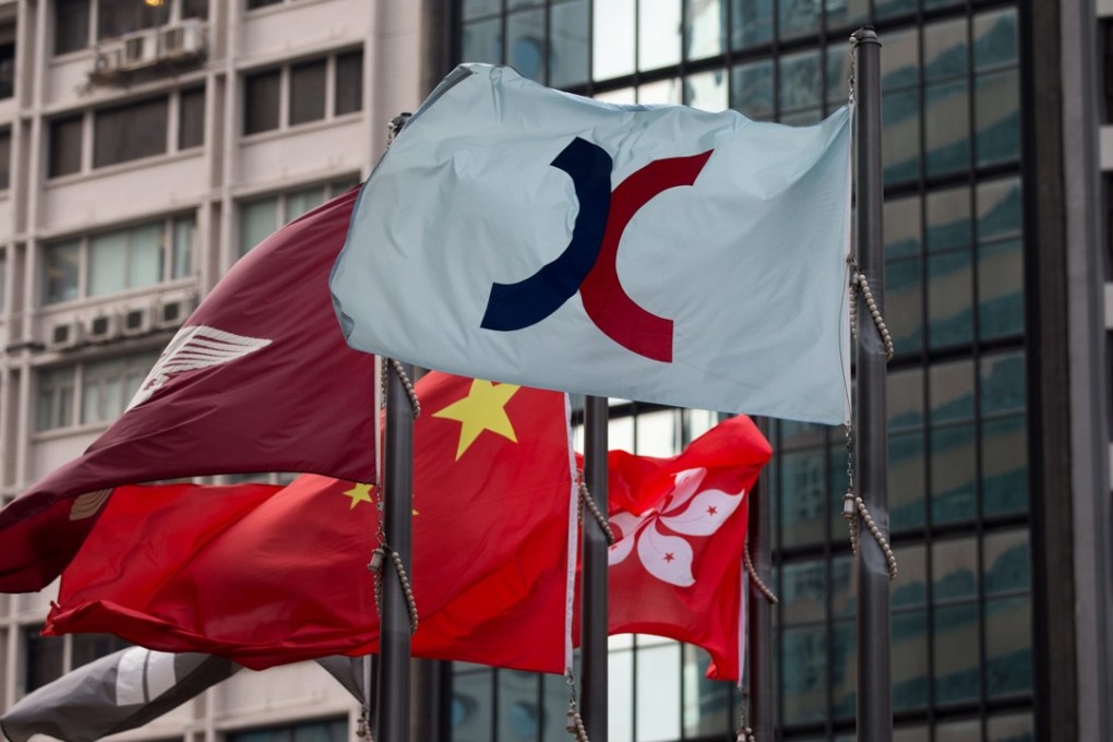 The flag of the Hong Kong Exchanges and Clearing Limited flies outside the bourse in Hong Kong. Photo: EPA