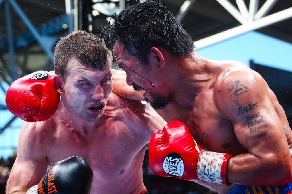 Manny Pacquiao (right) and Jeff Horn (L) in Brisbane. Photos: AFP
