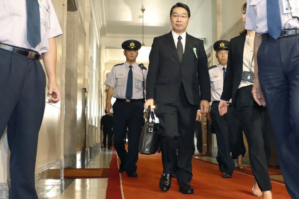 Former top bureaucrat in the education ministry Kihei Maekawa arrives at a House of Representatives committee meeting in Tokyo on July 10, 2017, to testify as an unsworn witness on allegations that Shinzo Abe used his power as prime minister to help a close friend open a university department. Photo: Kyodo