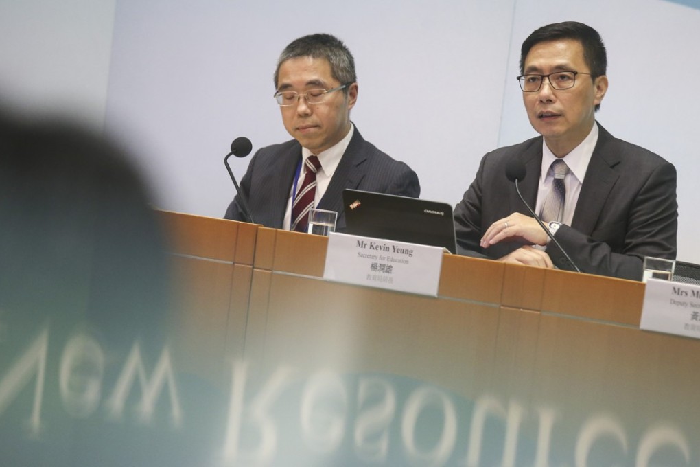 Education minister Kevin Yeung (right) and his deputy, Brian Lo Sai-hung. Photo: K. Y. Cheng