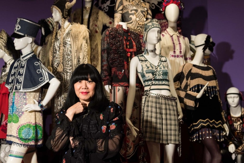 Anna Sui with her creations at the Fashion and Textile Museum, in London. Picture: Fashion and Textile Museum