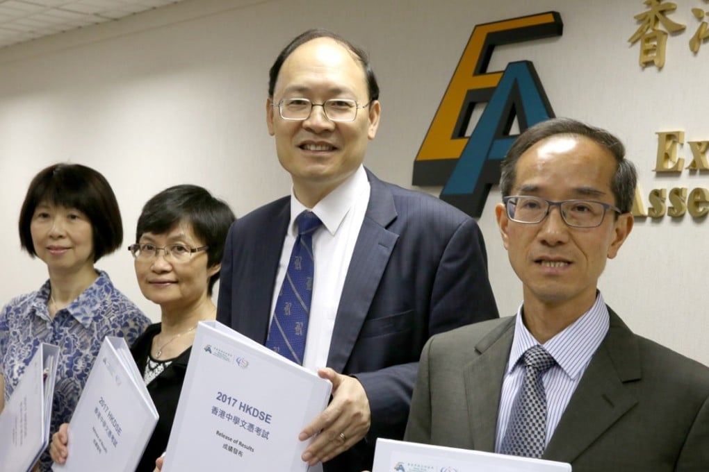 Examinations and Assessment Authority officials (from left) Margaret Hui, Christina Lee, Dr Tong Chong-sze and Wan Tak-wing. Photo: Sam Tsang