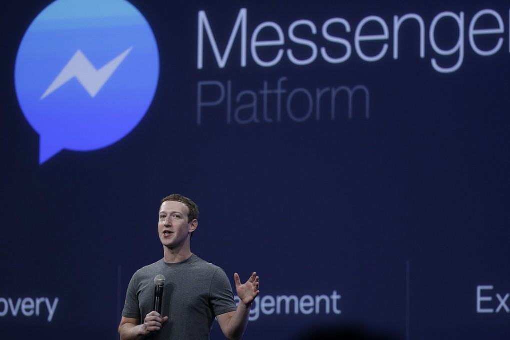 Facebook CEO Mark Zuckerberg talks about the Messenger app during the Facebook F8 Developer Conference in San Francisco. Photo: AP/Eric Risberg