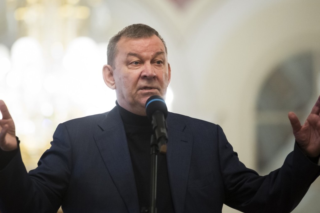 Bolshoi general director Vladimir Urin gestures at a news conference where he explained why the premiere of the ballet Nureyev had been postponed until next year. Photo: AP