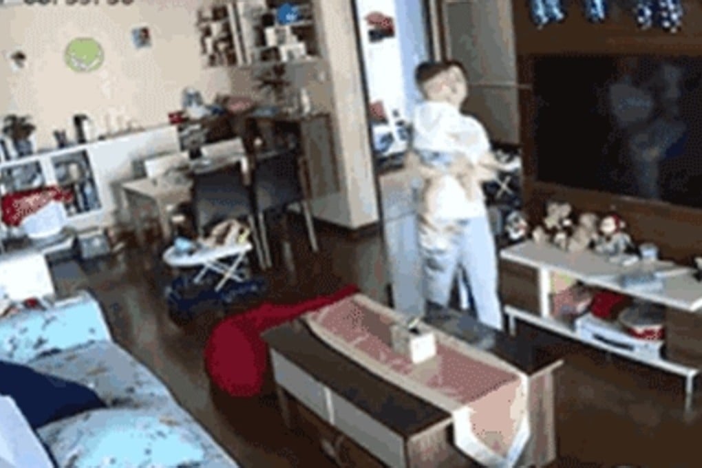 Home surveillance footage purportedly showing a nanny mistreating a baby boy in Changsha, Hunan on Friday. Photo: Handout