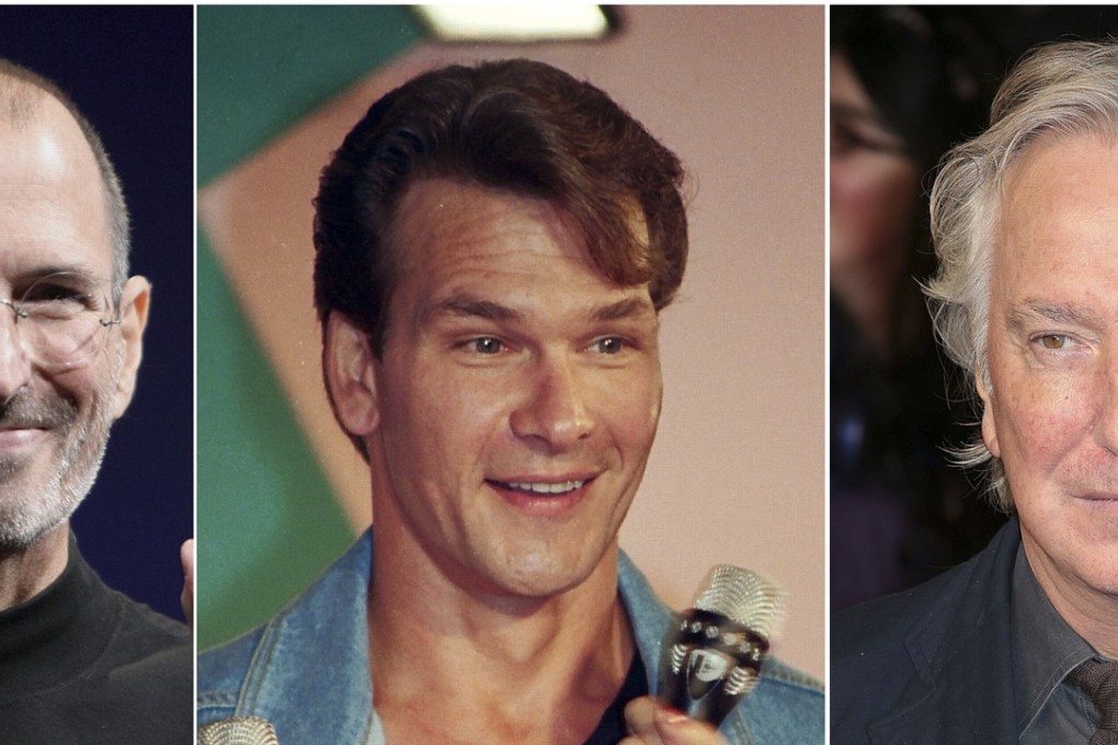 Steve Jobs (left) and actors Patrick Swayze (centre) and Alan Rickman are among well-known people to have died from forms of pancreatic cancer. Photos: SCMP/Alamy