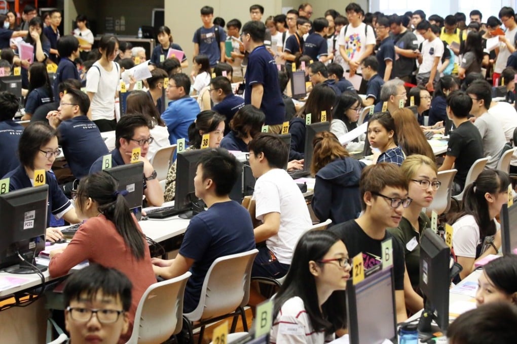 DSE students apply for self-financed degrees, associate degrees and higher diplomas at the Institute of Vocational Education’s Haking Wong campus in Cheung Sha Wan on July 12. Photo: K. Y. Cheng