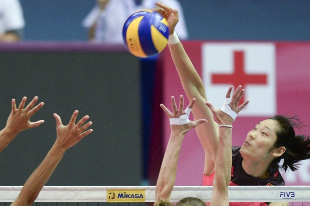 China’s Zhu Ting spikes the ball against Italy in the Kunshan leg of the FIVB World Grand Prix last week. Photo: Xinhua