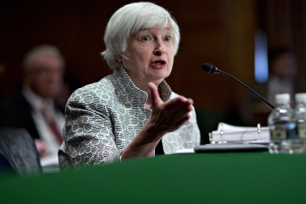 US Federal Reserve chair Janet Yellen testifying before the US Senate Banking Committee where she expressed doubts that a 3 per cent economic growth target touted by President Donald Trump is feasible. Photo: Bloomberg