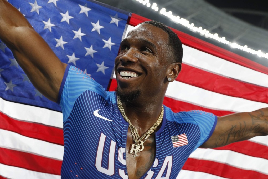 Gil Roberts celebrates winning the men's 4x400 metre relay final at the 2016 Olympic Games. Photos: AFP