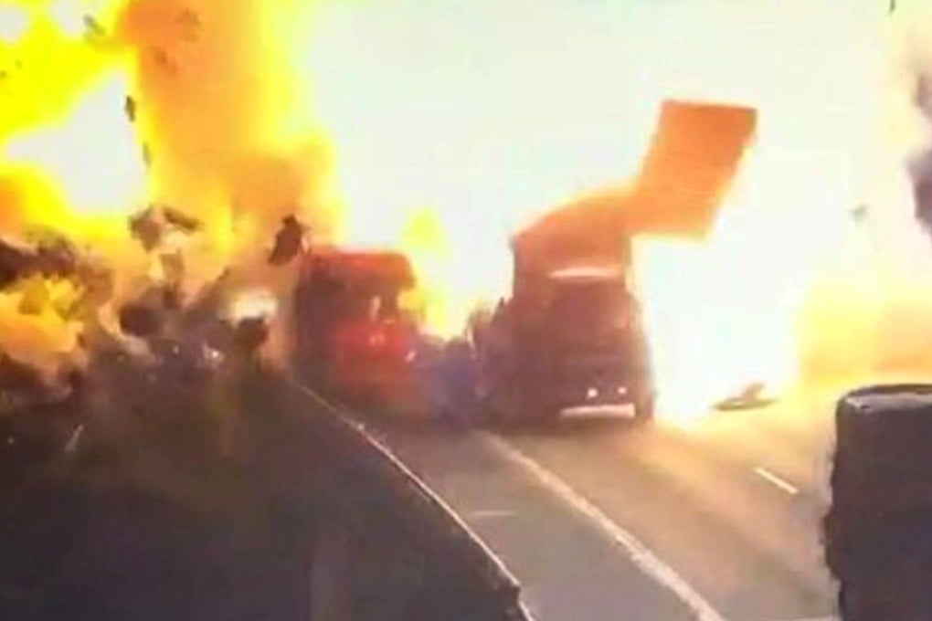 A huge fireball spreads across several lanes of the expressway after the blast. Photo: Handout