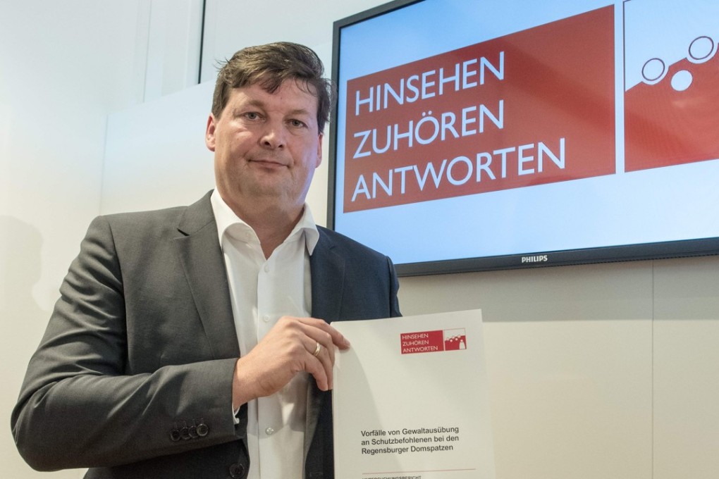 Lawyer Ulrich Weber, in charge of the clarification around an abuse scandal at the Regensburger Domspatzen boy's choir, presents his report during a press conference. Photo: AFP