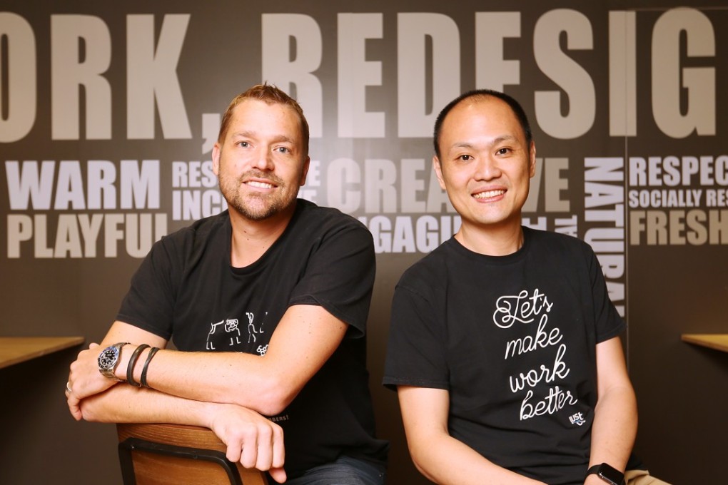 Grant Horsfield (left), founder of the Naked Group and Kong Wan-sing, founder and chief executive of JustCo. Photo: Xiaomei Chen