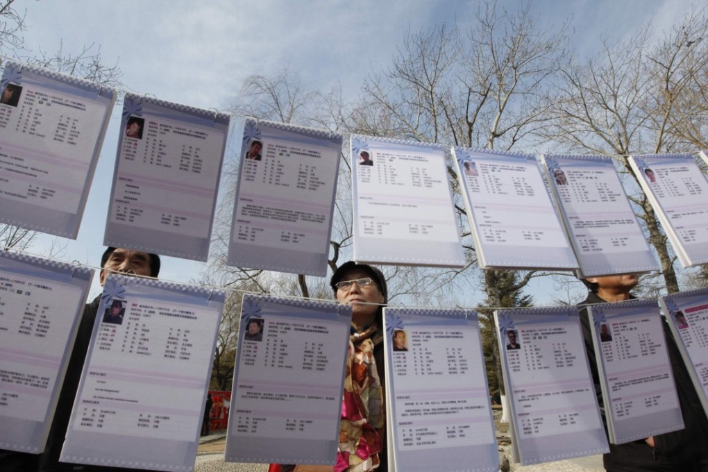 A file picture of a matchmaking event at a park in Beijing where parents look for marriage partners for their children. Photo: Reuters