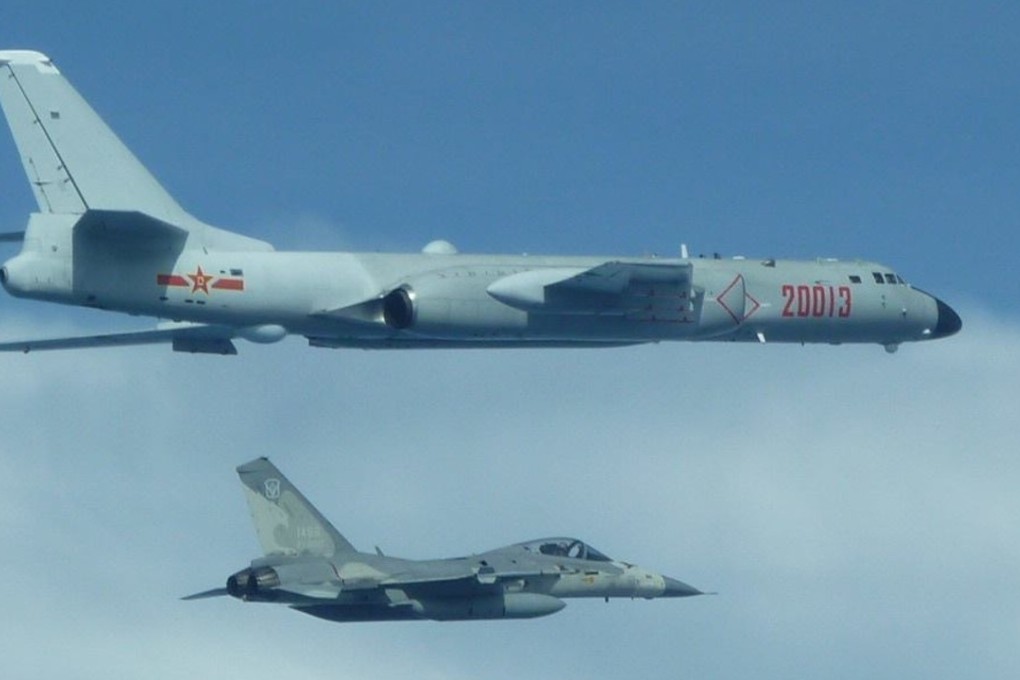 An H-6 bomber (top) is followed by Taiwan’s Indigenous Defence Fighter flying over the East China Sea in this picture released by Taiwan’s Defence Ministry. Photo: Handout