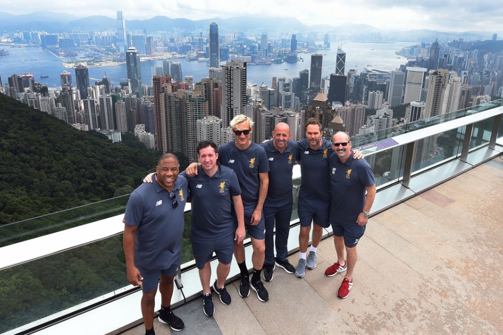 From left to right: Liverpool legends John Barnes, Robbie Fowler, Sami Hyypia, Gary McAllister, Jason McAteer and chief executive Peter Moore on top of the Peak. Photo: Handout