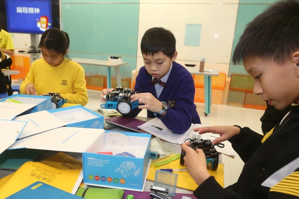 Students of Baptist Lui Ming Choi Primary School get STEM and robotics training in Sha Tin. Trained young talents can boost network security as cyber crime spreads. Photo: K.Y. Cheng