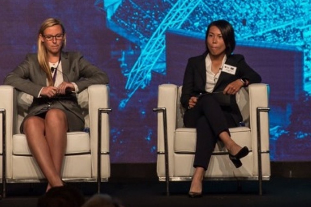 Vicky Jepson and Hong Kong’s Chan Yuen-ting at the AFC-Premier League conference. Photo: LFC