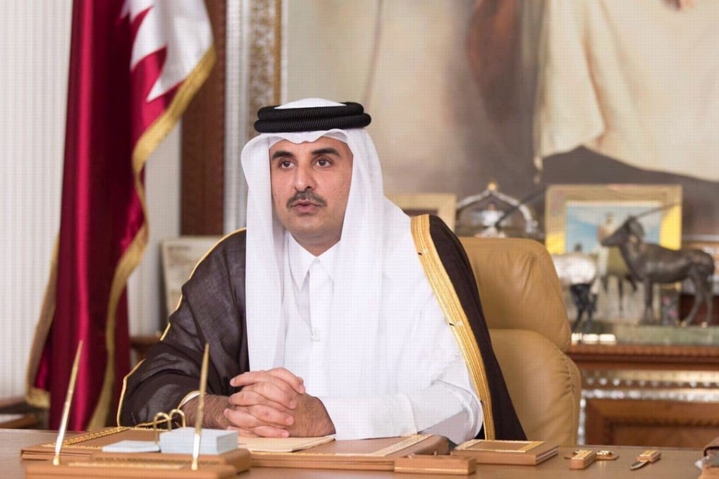 Emir of Qatar Sheikh Tamim bin Hamad al-Thani delivers a televised speech in Doha, where he called for dialogue to resolve a dispute with its Gulf neighbours. Photo: Reuters