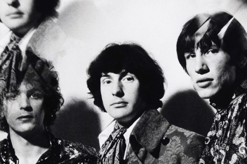 A Pink Floyd photo taken by Vic Singh in 1967 is displayed at the Pink Floyd: Their Mortal Remains exhibition at the Victoria & Albert Museum in London.