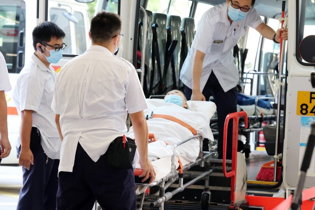 One of the patients being transferred from the Queen Elizabeth Hospital to St Teresa's Hospital. Photo: Dickson Lee