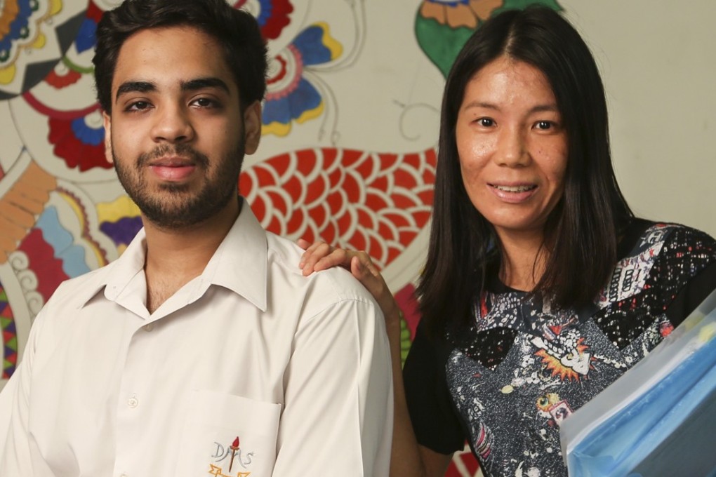 Delia Memorial School student Dhanraj Preet Singh (left) and his Chinese teacher Virginia Chung Lai-ming (right). Photo: Xiaomei Chen