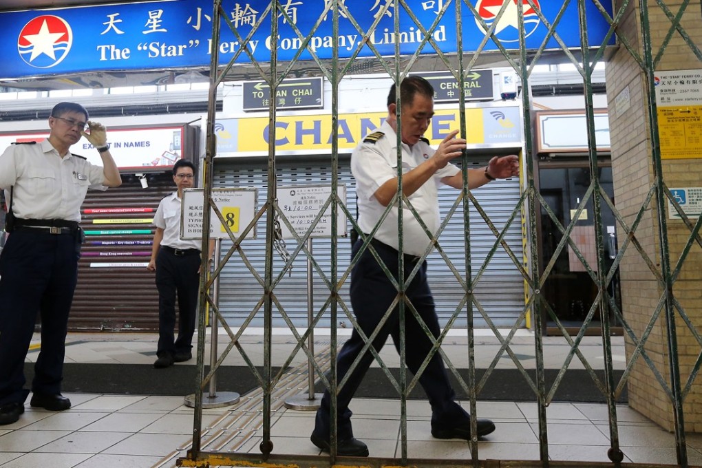 Ferry services were suspended when the No 8 tropical cyclone signal was raised on Sunday. Photo: Felix Wong