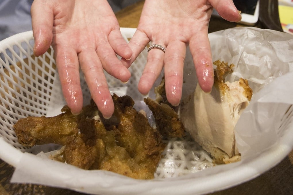 Greasy, stringy fried chicken at KFC. Photo: May Tse