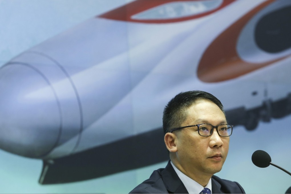 Rimsky Yuen, Hong Kong’s justice secretary, at a press conference on co-location arrangements at the West Kowloon terminal station of the Guangzhou-Shenzhen-Hong Kong express rail link, on July 25. Photo: Sam Tsang