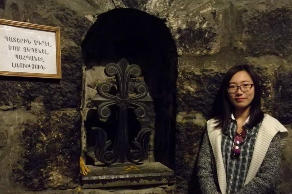 He Yang, a Chinese student learning Armenian in Yerevan, visits Khor Virap monastery. Handout photo