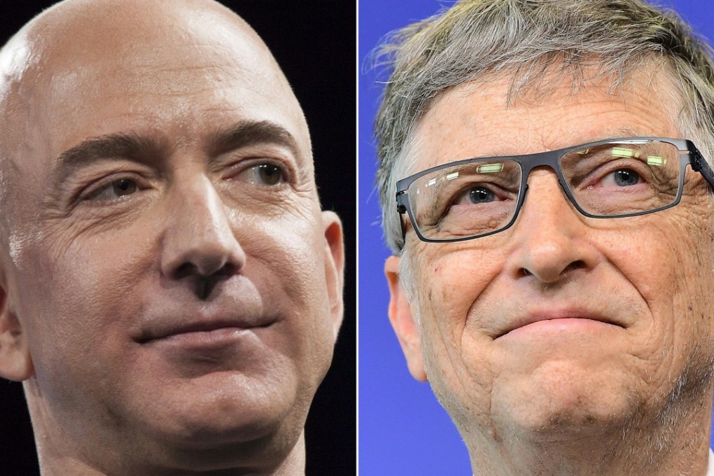 Amazon founder and CEO Jeff Bezos (left), and Microsoft founder Bill Gates. Forbes magazine’s real-time tracking of personal fortunes on Thursday briefly showed Bezos with a net worth of $90.6 billion, ahead of the $90.1 billion for Gates. Photo: AFP