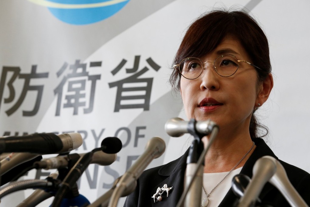 Japan’s Defence Minister Tomomi Inada announces her resignation. Photo: Reuters