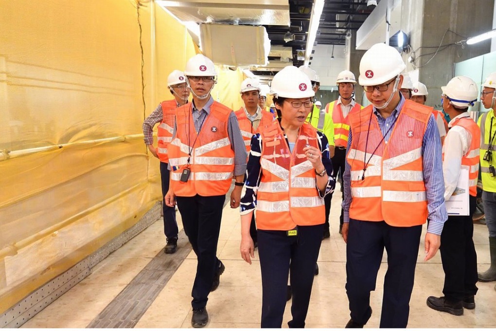 Carrie Lam visits the West Kowloon station of the high-speed railway with key government officials, on July 23. Photo: Handout