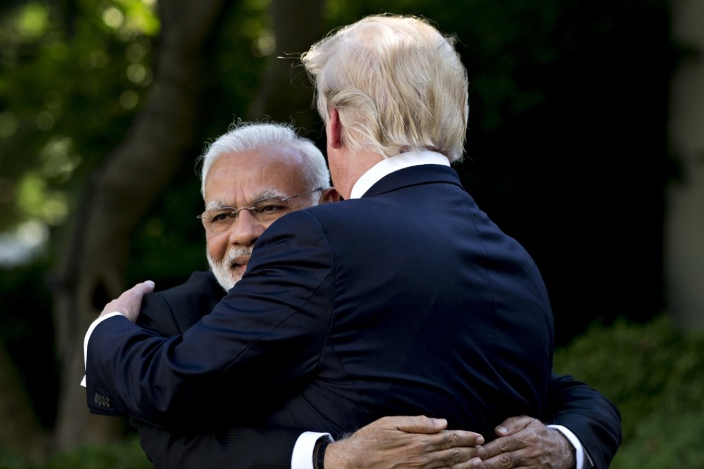 Narendra Modi, India's prime minister, left, embraces US President Donald Trump during a joint statement in the Rose Garden of the White House in Washington in June. Photo: Bloomberg