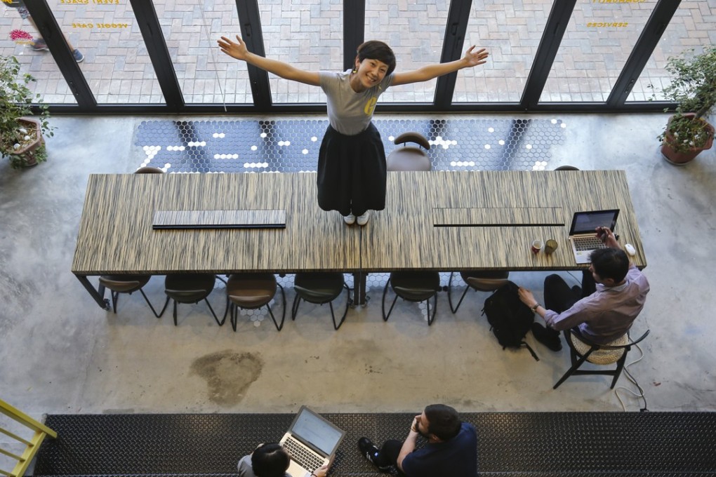 Elaine Tsung , chairman of the Garage Society, at the company’s new co-working space in Sai Ying Pun. Photo: Dickson Lee