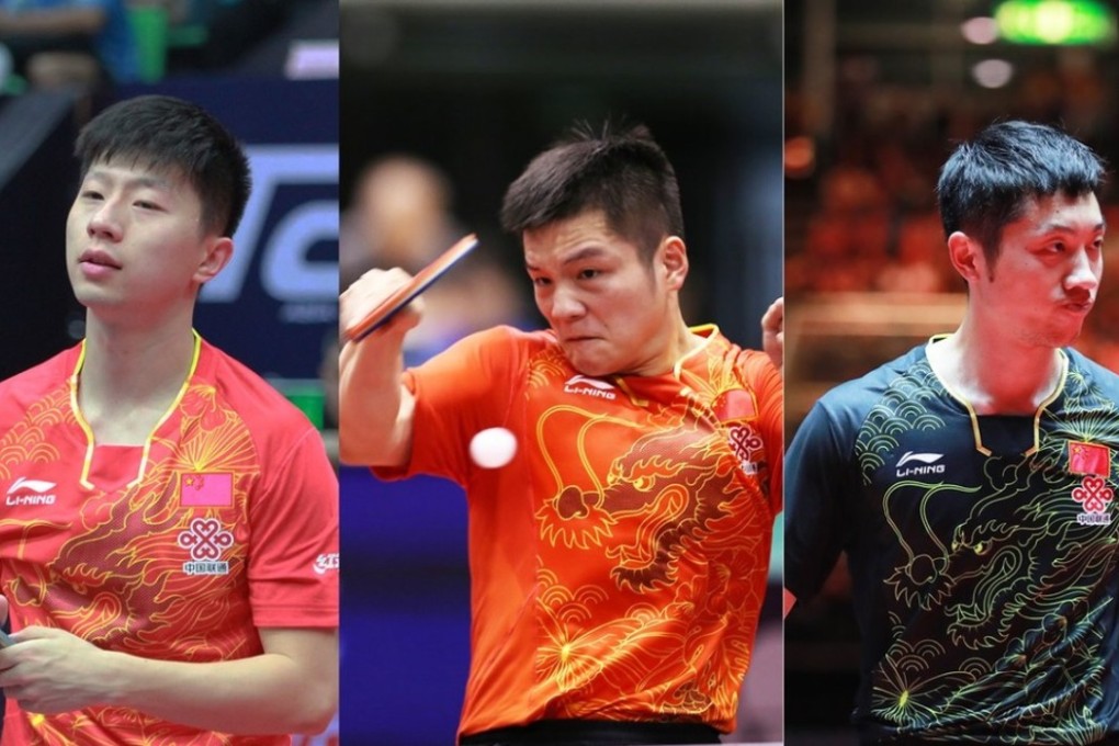 China star table tennis player Ma Long (left), Xu Zin and Fan Zhendong have been allowed to take part in the National Games in Tianjin. Photo: Twitter
