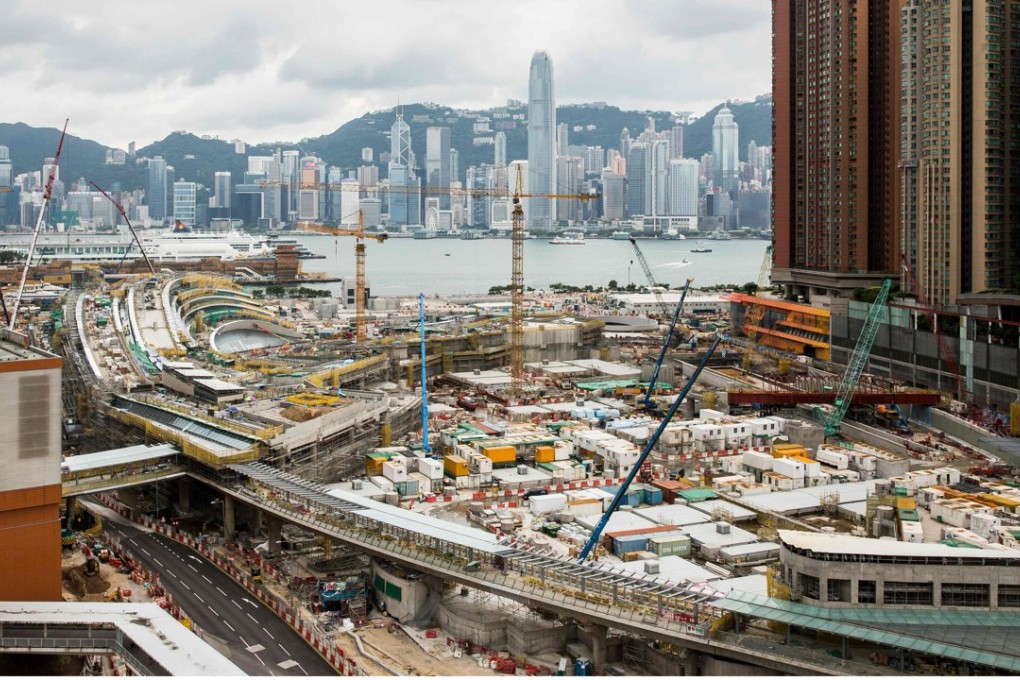 The construction site (foreground) for the West Kowloon terminus of the high-speed rail link connecting Hong Kong to Guangzhou. Photo: AFP