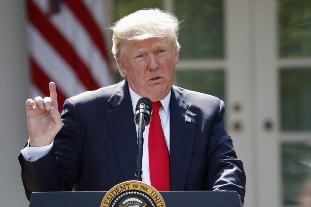 Donald Trump speaking about the US role in the Paris climate change accord. Photo: AP