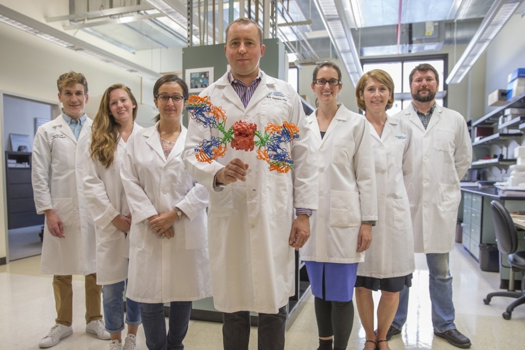 Erik Wambre (centre), molecular biologist and head of the Wambre Lab at the Benaroya Research Institute in Seattle, with colleagues in his lab. Photo: Tribune News Service